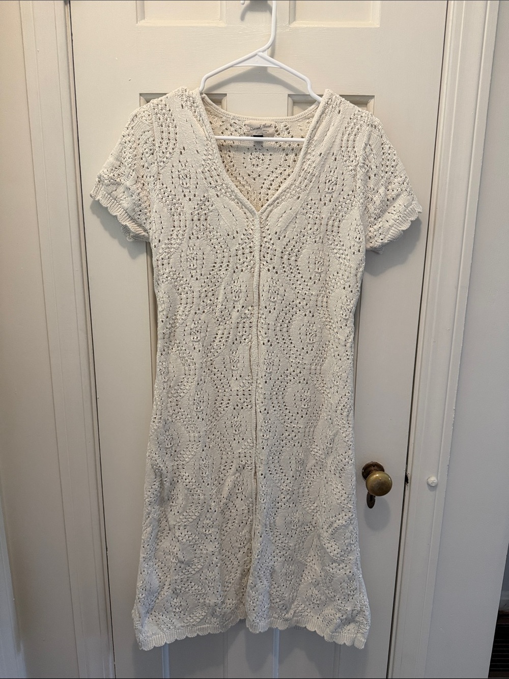 Universal Thread Cream Crochet V-Neck Short Sleeve Midi Dress with tank liner